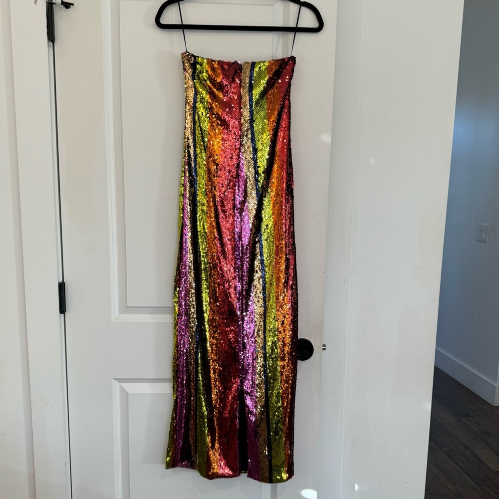 Sugar + Lips Multicolor Sequin Strapless Stretch … - image 3